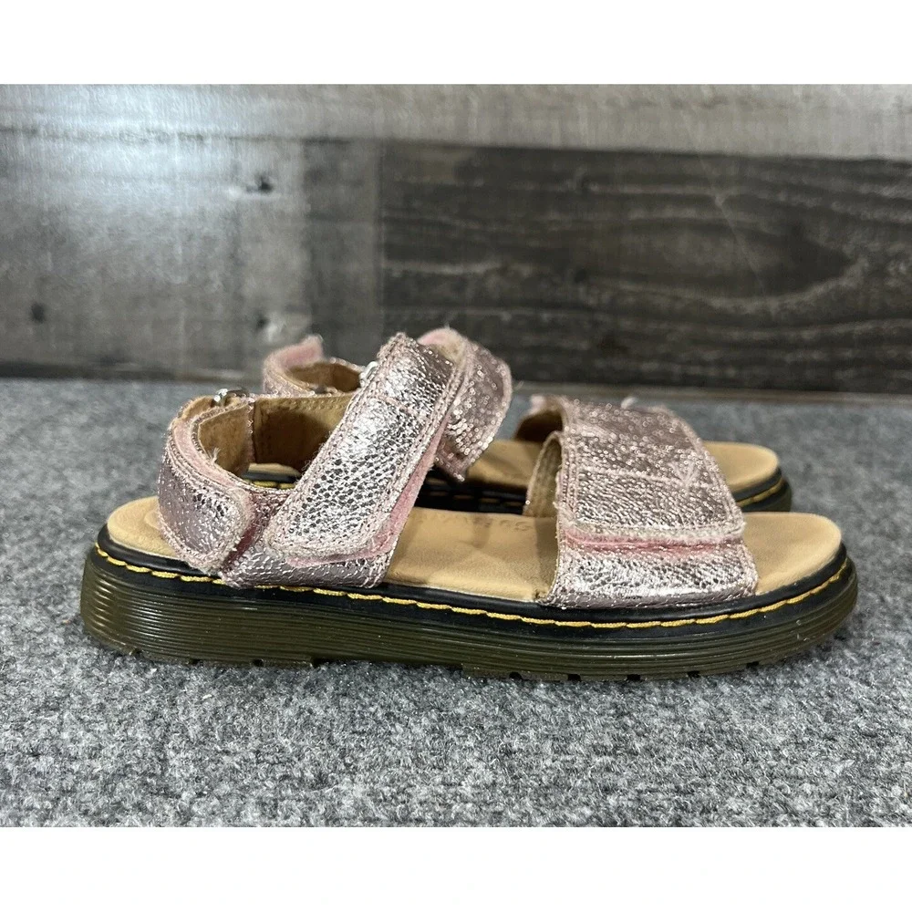 Dr Martens Pink Metallic Sandals Leather Big Kids Ankle Strap US 3 EU 3